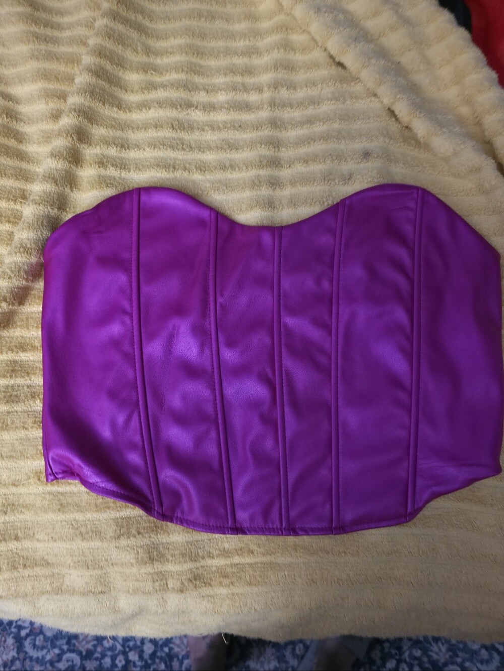 Strapless Faux Leather Corset Top in Magenta - Women Accessories